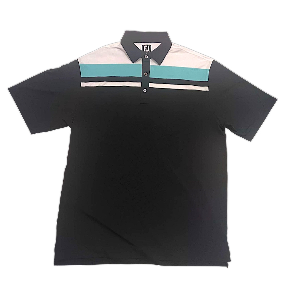 FootJoy Men’s XL Black Blue Stripe Performance Golf Polo Shirt Stretch